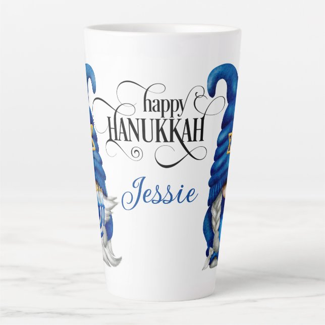 Tasse Latte Personnalisez les gnomes de Hanoukka (Devant)