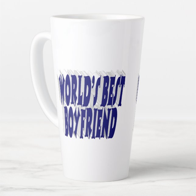 Tasse Latte Petit ami avec texte bleu foncé (Angle gauche)