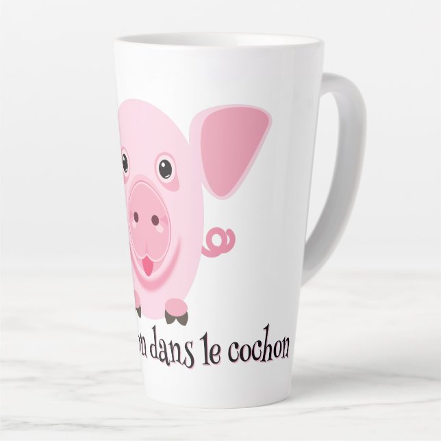 Tasse Latte Petit cochon rose heureux mignon (Angle droit)