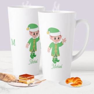 Tasse Latte Petit Elfe Chanceux avec Écriture et Monogramme