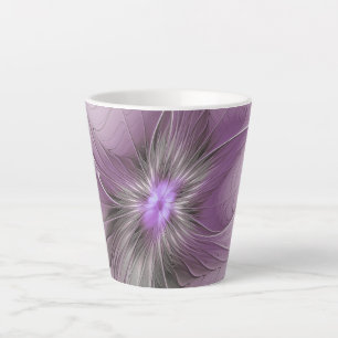 Tasse Latte Petite Beauté Moderne Mauve Grey Fractal Art Flowe