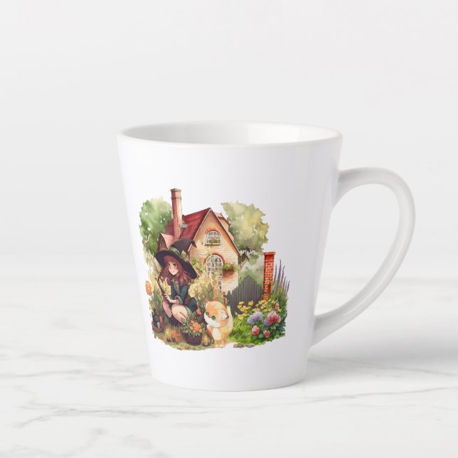 Tasse Latte Petite Sorcière Et Renard Mignons  (Droite)