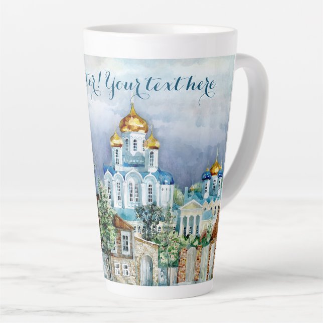 Tasse Latte Petite ville provinciale Zadonsk aquarelle (Angle droit)