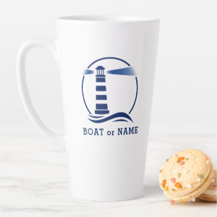 Tasse Latte Phare avec votre bateau ou nom 2 face large