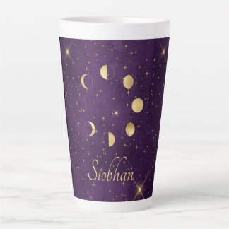 Tasse Latte Phases de la lune d'or Étoiles violettes Personnal