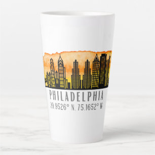 Tasse Latte Philadelphie Sunset Skyline Map Coordinates