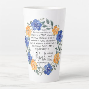 Tasse Latte Philippiens 4:8, ce qui est noble, couronne floral