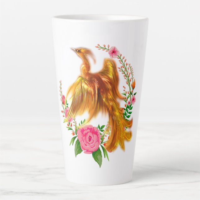 Tasse Latte Phoenix Floral Se Lève De L'Imaginaire Des Cendres (Devant)