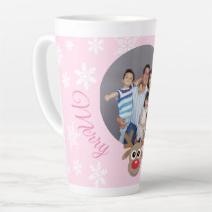 Tasse Latte Photo Christmas Girl rose mignon Reindeer Script