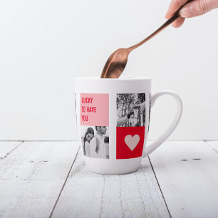Tasse Latte Photo Collage Couple   Cadeau moderne Valentines