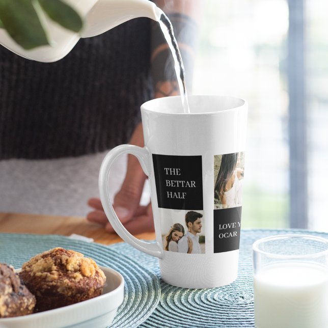 Tasse Latte Photo Collage Couple | Cadeau Valentine (Créateur téléchargé)