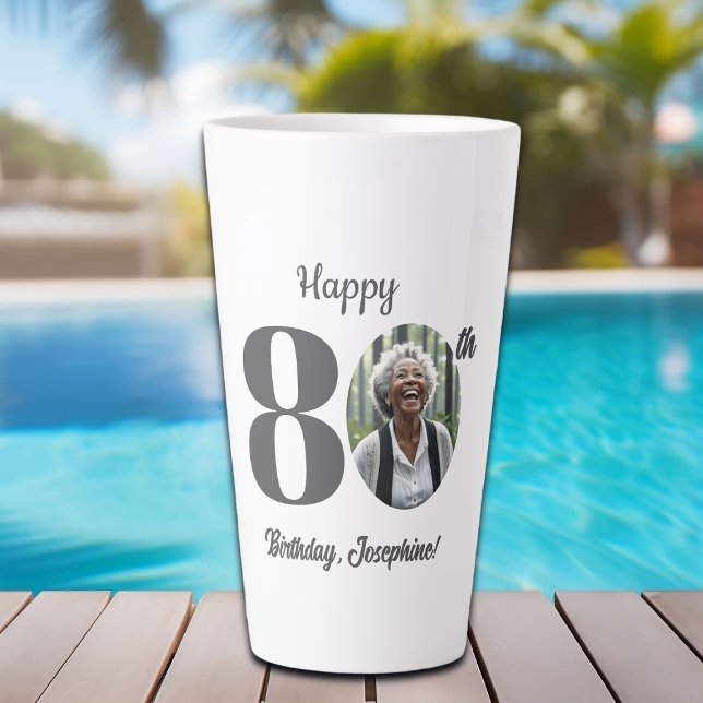 Tasse Latte Photo d'anniversaire 80 ans gras (Créateur téléchargé)
