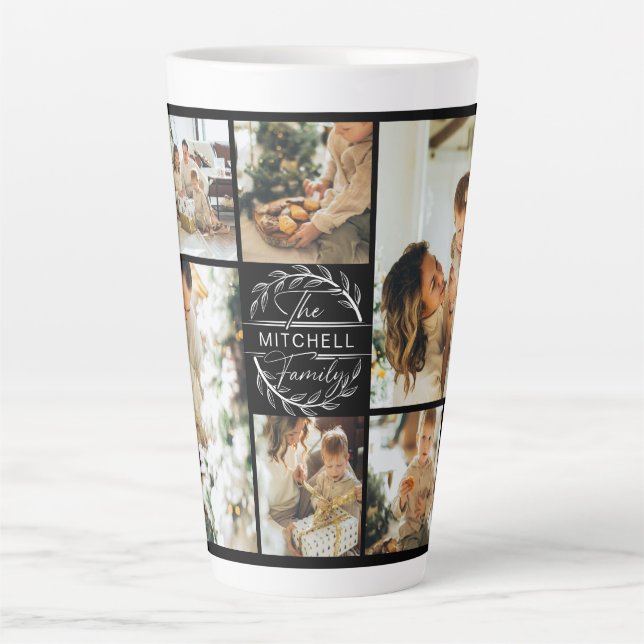 Tasse Latte Photo de famille moderne noir et blanc Collage de  (Devant)