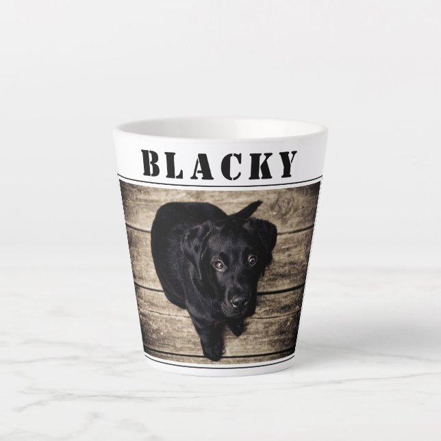 Tasse Latte Photo et nom de chien noir mignon (Devant)