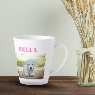 Tasse Latte Photo et nom de chien rose mignon
