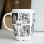 Tasse Latte Photo Famille Collage tendance Noir & Blanc Initia<br><div class="desc">Voici notre collection branchée Cinq photos de famille noir et blanc avec initial en centre. Ce collage personnalisé et élégant est le moyen idéal de présenter les souvenirs chéris de votre famille d'une manière moderne et élégante. Doté d'un élégant jeu de couleurs noir et blanc, ce collage vous permet de...</div>