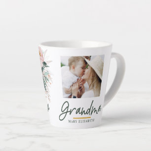 Tasse Latte Photo grand-mère florale d'aquarelle moderne