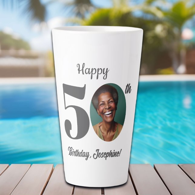 Tasse Latte Photo Joyeux 50e Anniversaire Gras (Créateur téléchargé)