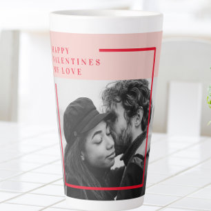 Tasse Latte Photo moderne Cadeau de Valentines Rouge et Rose