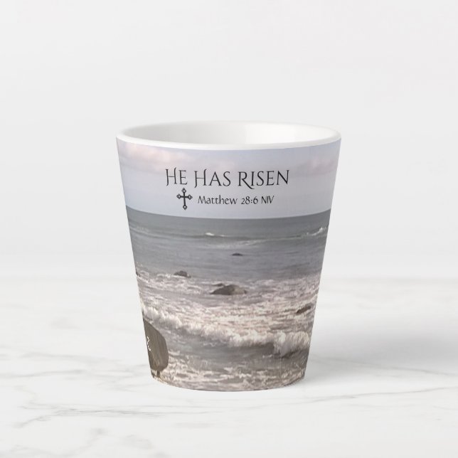 Tasse Latte Photo Ocean Avec Écriture Résurrection Pâques (Devant)
