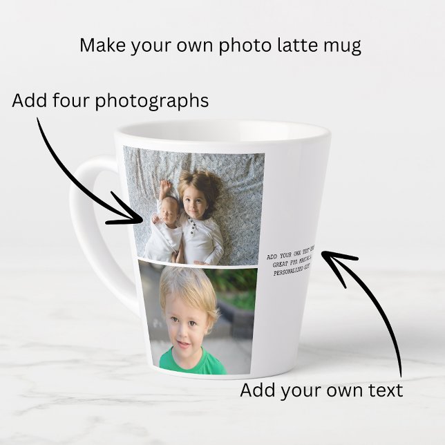 Tasse Latte Photos personnalisées et texte (Personalized Photos and Text Latte Mug from Ricaso. Make your own great photo gifts. Easy template)