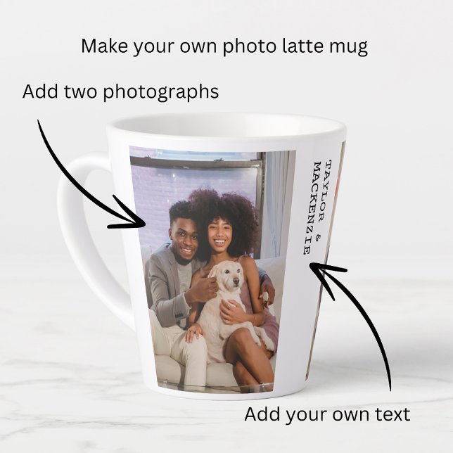 Tasse Latte Photos personnalisées et texte (Personalized Photos and Text Latte Mug from Ricaso. Photo gift idea, for friends, couples, family)