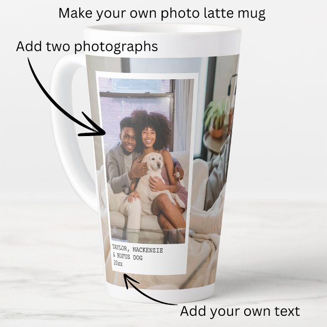 Tasse Latte Photos personnalisées et texte (Personalized Photos and Text Latte Mug from Ricaso. make your own custom photo gifts. create yours)
