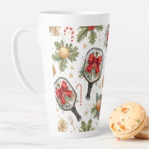 Tasse Latte Pickleball thème de Noël avec une raquette