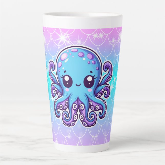 Tasse Latte Pieuvre bleue mignonne (Devant)