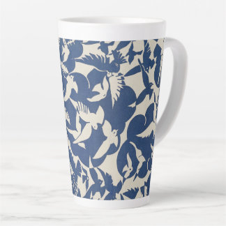 Tasse Latte Pigeons en blanc et bleu vintage d'oiseaux