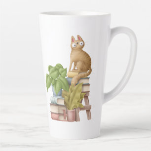Tasse Latte Pile de chats et de livres