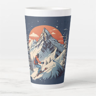 Tasse Latte Pin de montagne vintage Ski orange coucher de sole