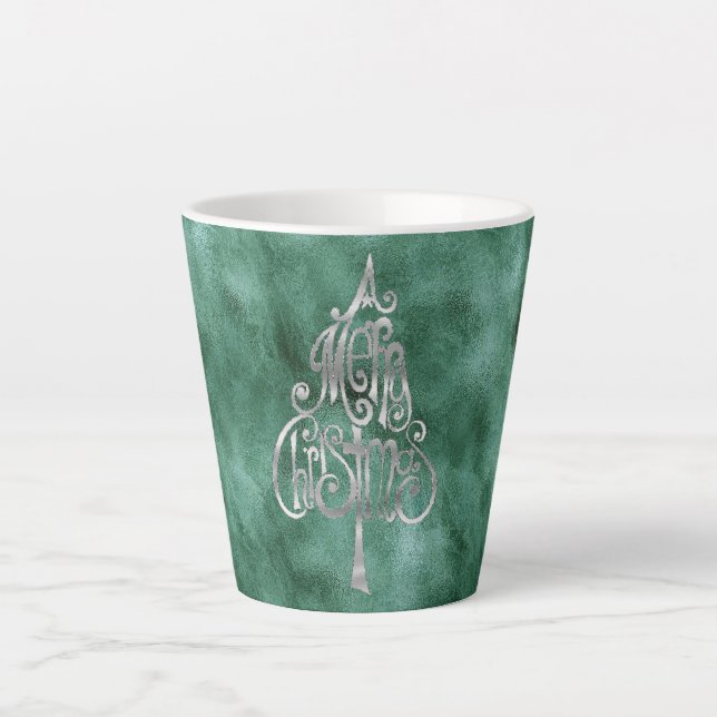 Tasse Latte Pine Turquoise Vert Argent Noël (Devant)