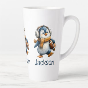 Tasse Latte Pingouin de football d'hiver personnalisé pour enf