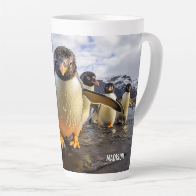 Tasse Latte Pingouins Cool de nom personnalisé (Angle droit)