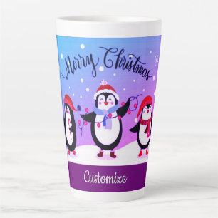 Tasse Latte Pingouins de vacances personnalisés 2