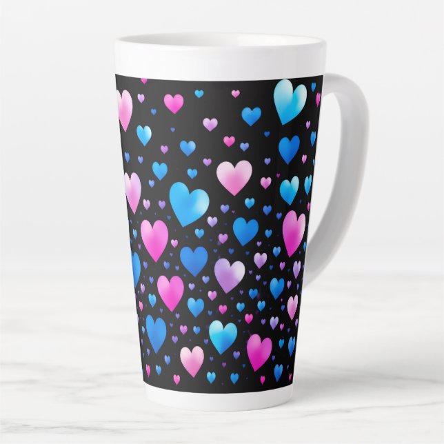 Tasse Latte Pink & Blue Glowing Hearts  (Angle droit)