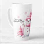 Tasse Latte Pink Christmas Snowman Marshmallow World<br><div class="desc">Si vous aimez le design de Noël rose, vous aimerez ce bonhomme de neige rose en marshmallows ornés de casquette rose et d'écharpe aux bras de brindilles. Des flocons de neige roses se déversent autour de lui avec des guimauves roses à côté de lui, accompagnés d'un sapin de Noël rose....</div>