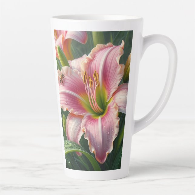 Tasse Latte Pink Daylily Floral (Droite)