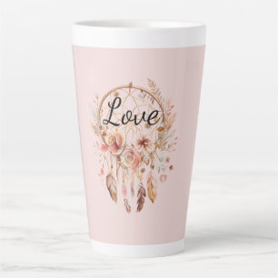 Tasse Latte Pink Love Boho Floral Feathers Dream Catcher