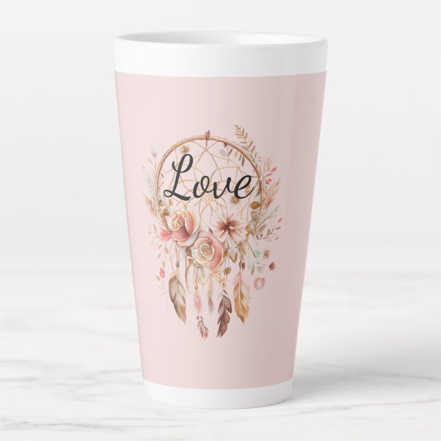 Tasse Latte Pink Love Boho Floral Feathers Dream Catcher (Devant)