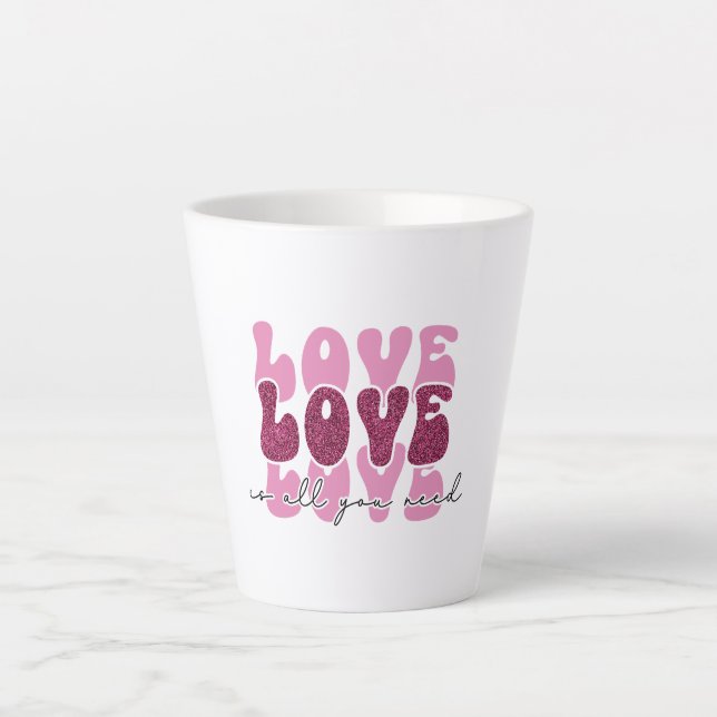 Tasse Latte Pink "Love" Stacked Bubble Font (Devant)