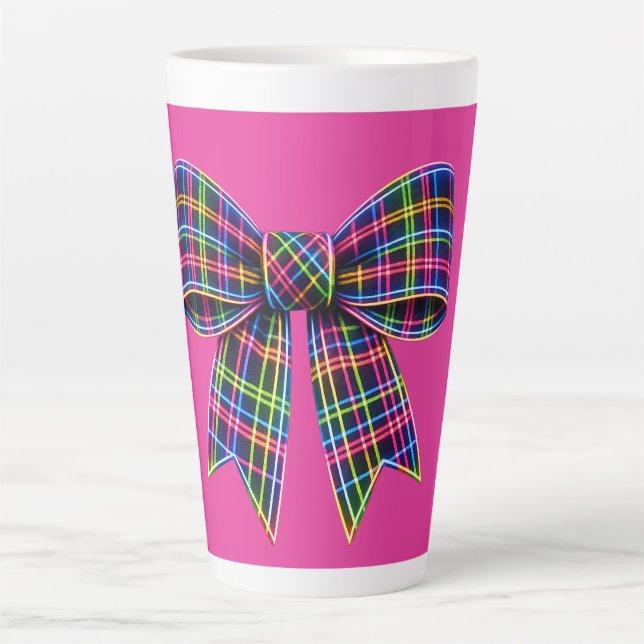 Tasse Latte Pink Neon Bow Tartan Ribbon Scottish Cute (Devant)
