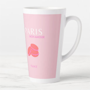 Tasse Latte Pink Paris Travel Art Preppy Macarons
