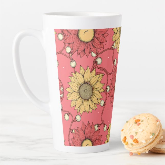 Tasse Latte Pink Sunflowers Christmas (En situation)