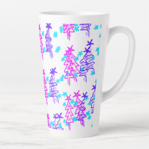 Tasse Latte Pink violet doodé noël arbre étoiles vacances pa