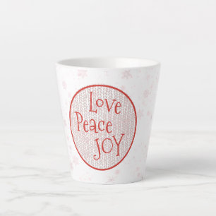 Tasse Latte Pink & White Christmas Holiday Love Peace Joie