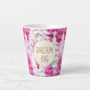 Tasse Latte Pink White Noël Arbres Parties scintillant d'or rê