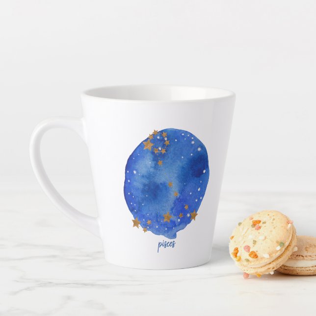 Tasse Latte Pisces Aquarelle Nuit Ciel Constellation Zodiac (En situation)