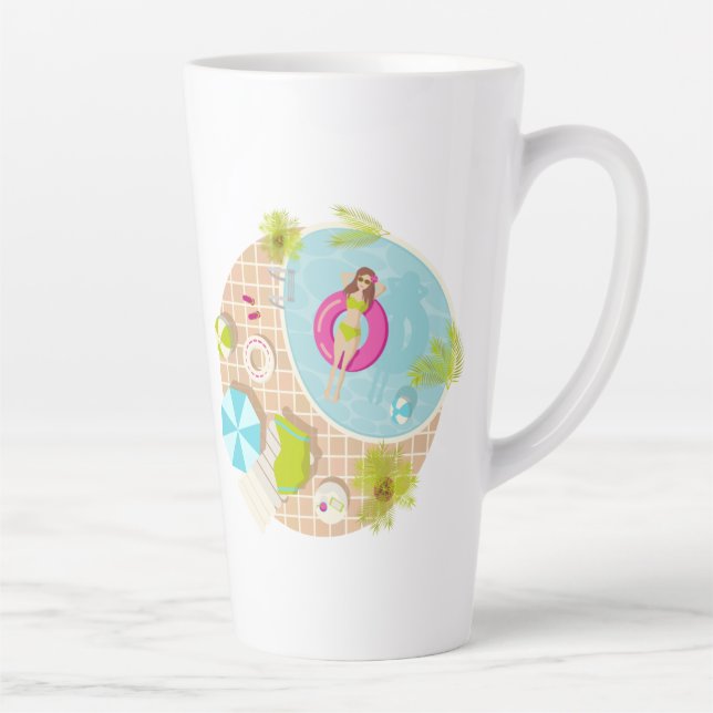 Tasse Latte Piscine fille en bikini plage d'été (Droite)